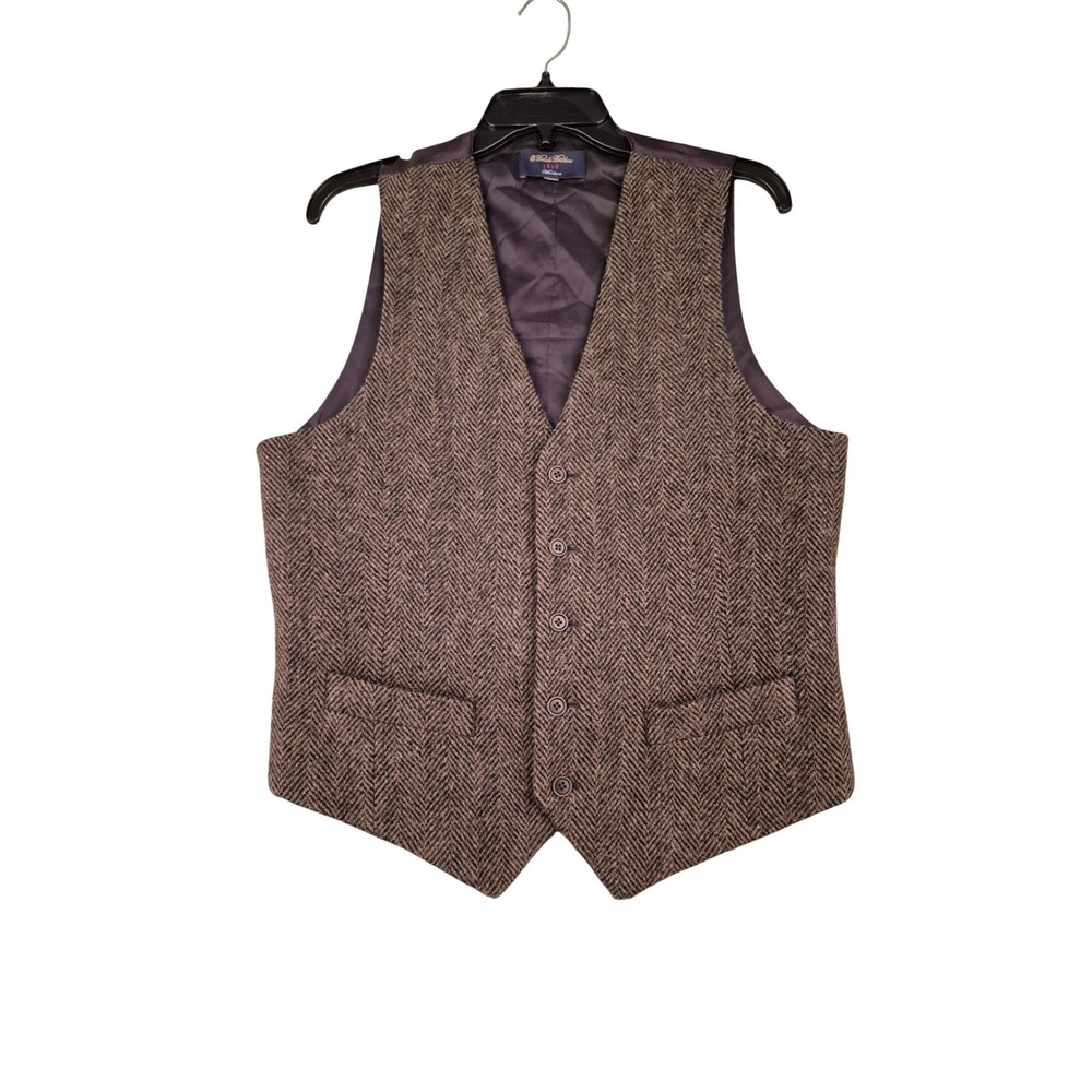 Brooks Brothers 1818 Madison Harris Tweed Wool Herringbone Vest Brown Mens Sz M
